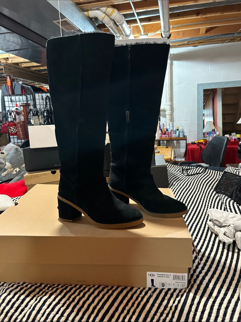 UGG Women's Black Over-the-Knee Suede Boots with Block Heel